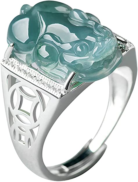 Qordelia Natural Genuine Grade A Jade Ring 925 Sterling Silver Good Luck Ring Engagement Ring, Size Adjustable