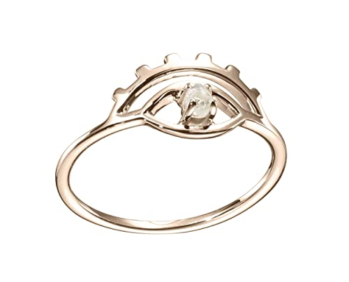 Raw diamond evil eye ring by Majade. Uncut diamond ring, eye of Horus ring, all seeing eye ring. Handmade solid 9k yellow gold ring. Unique rough diamond ring