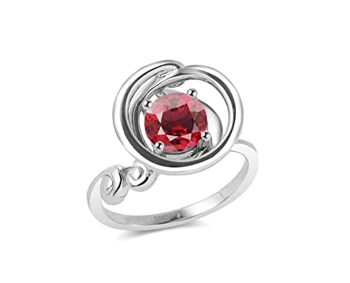 Red spinel ring for women-Solitaire ring-July birthstone ring-Red gemstone ring-Ruby color ring sterling silver-Circle ring simple-Wave ring