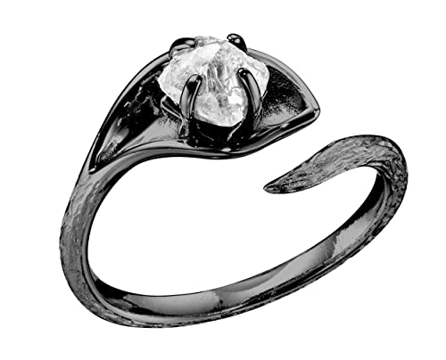 Unique raw diamond engagement ring by Majade. Uncut diamond ring, nature inspired engagement ring, rough diamond ring. Handmade 14k gold black wedding ring