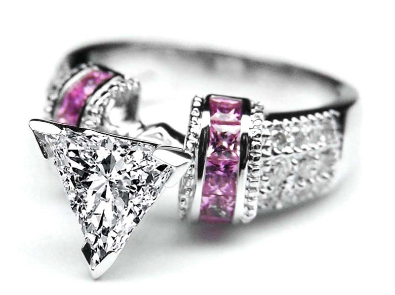 diamond and pink crystal engagement ring