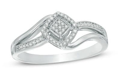 Diamond Cluster Square Frame Bypass Ring in Sterling Silver