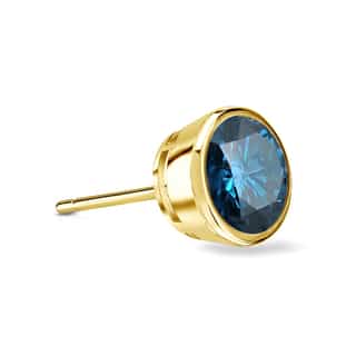 14K bezel setting blue diamond earring