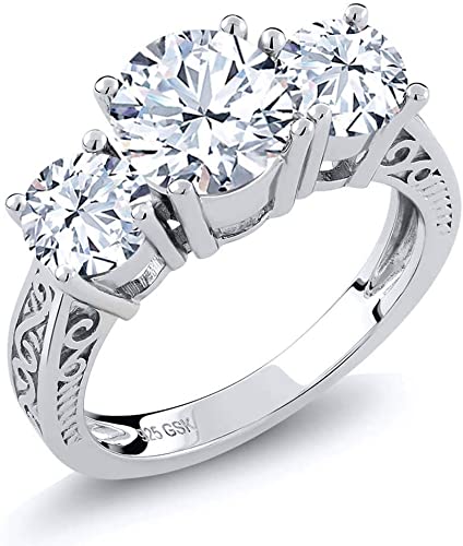 Gem Stone King 925 Sterling Silver White Topaz Gemstone Birthstone 3-Stone Women's Engagement Ring 2.90 Ct Round Cut (Available 5,6,7,8,9)