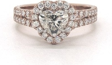 Heart Shaped Side Stones Engagement Ring in 14K Rose Gold