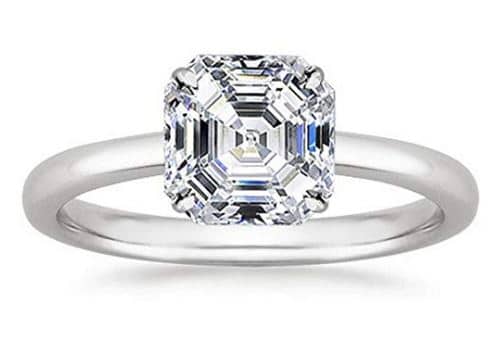 14K White Gold Asscher Cut Solitaire Diamond Engagement Ring