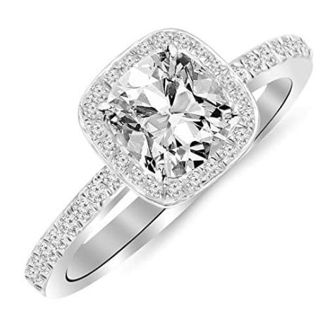 White Gold Classic Halo Style Cushion Shape Diamond Engagement Ring