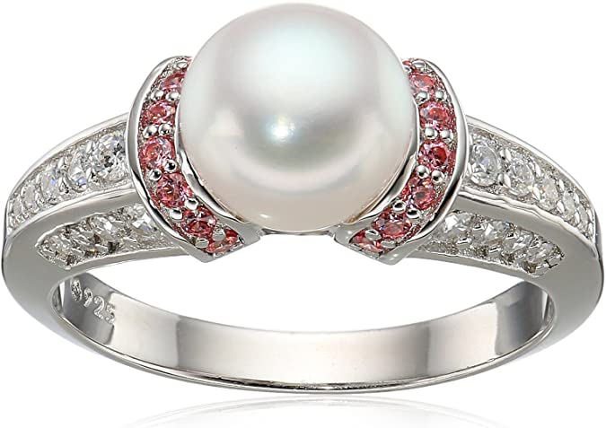 Amazon Collection Platinum Plated Sterling Cultured Pearl Ring