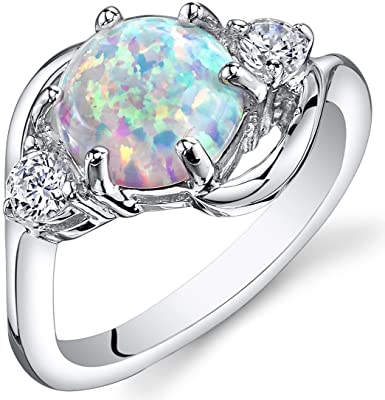 Peora Created White Opal Ring in Sterling Silver, Round Shape