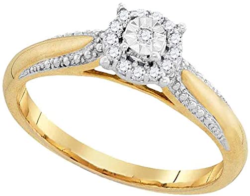 10K Yellow Two Tone Gold Round Diamond Halo Circle Engagement Ring - Prong Set Solitaire Center Setting Shape