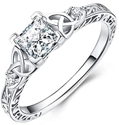 DIYA Vintage Striped Celtic Knot Bright Princess Cut 1 Carat Moissanite Engagement Ring Wedding Ring Anniversary Christmas Birthday Valentine's Day Women's Jewelry Gift