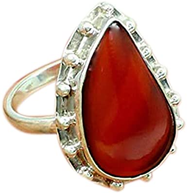 Handmade 925 Sterling Silver Red Sardonyx Gemstone Dot Design Ring Jewelry for Women and Men