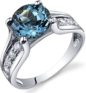 London Blue Topaz Solitaire Style Ring Sterling Silver 2.25 Carats Sizes 5 to 9
