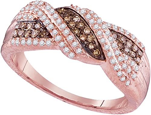 Solid 10k Rose Gold Round Chocolate Brown and White Diamond Channel Set Curved Wedding Band OR Fashion Ring (.38 cttw)