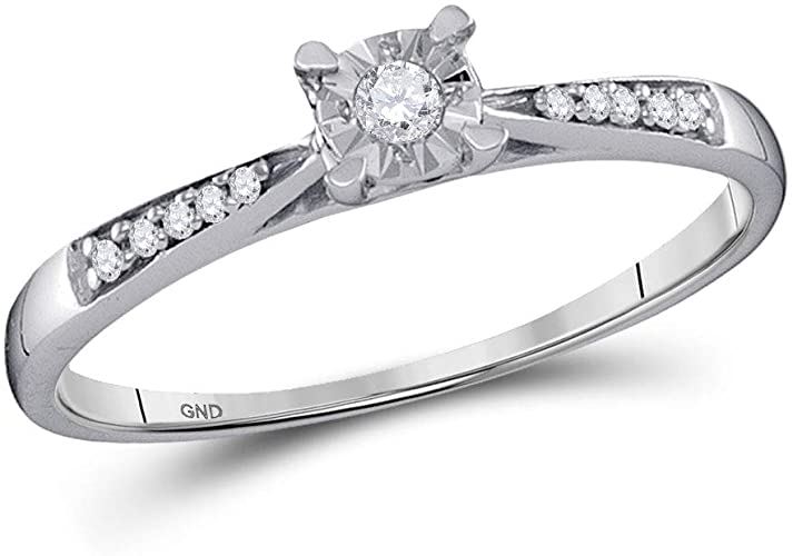 Solid 10k White Gold Round Diamond Solitaire Bridal Wedding Engagement Ring Band
