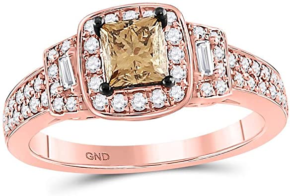 Solid 14k Rose Gold Princess Cut Chocolate Brown Diamond Solitaire Bridal Wedding Engagement Ring Band 1.00 Ct. - Size 7
