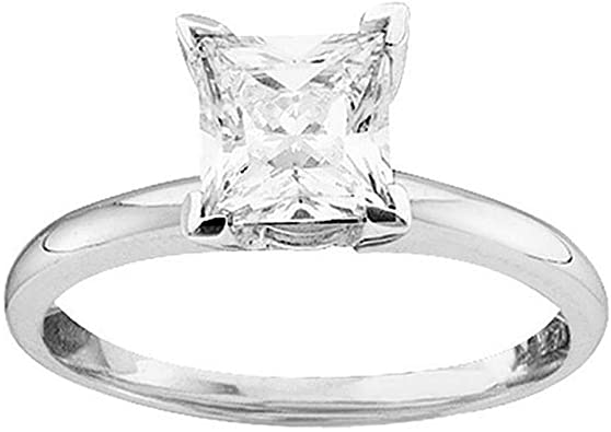 Solid 14k White Gold Princess Cut Diamond Solitaire Bridal Wedding Engagement Ring Band