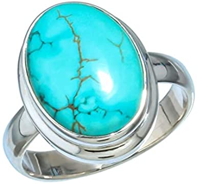 Tibetan Turquoise Oval Shape Gemstones-Handmade Silver Rin-silver ring