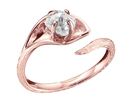 Unique raw diamond engagement ring by Majade. Uncut diamond ring, nature inspired engagement ring, rough diamond ring. Handmade 14k rose gold wedding ring